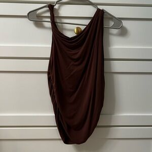 Brown One Shoulder Ruched Tank Top